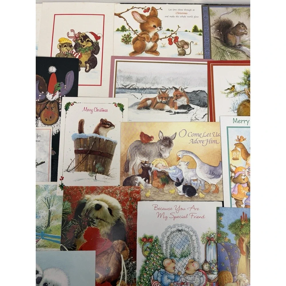 Vintage Animal Christmas Cards Fronts ONLY  Scrapbooking Crafts Decoupage 50+